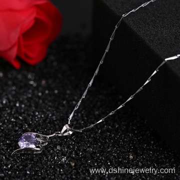 Silver Simple Zircon Chain Necklace For Wedding Jewelry